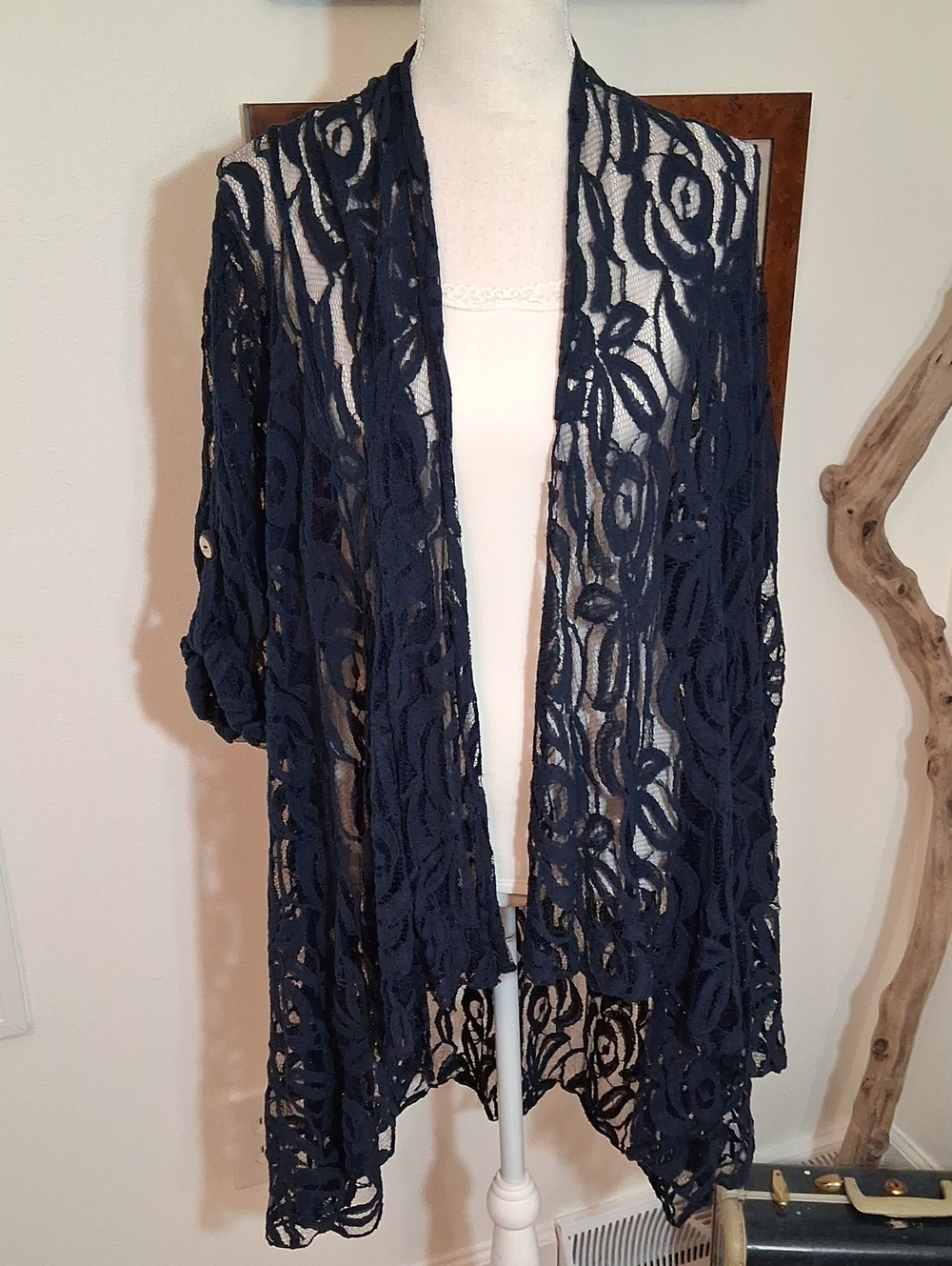 Saks Fifth Avenue Navy Lace Open-Front Jacket